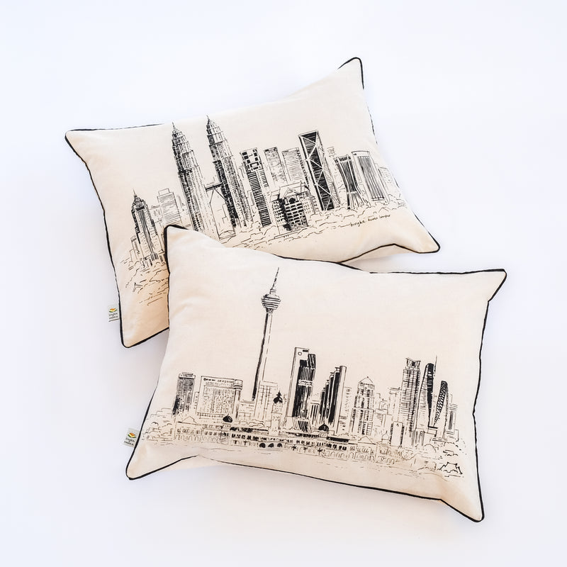 KL Tower Skyline Pillow with Insert