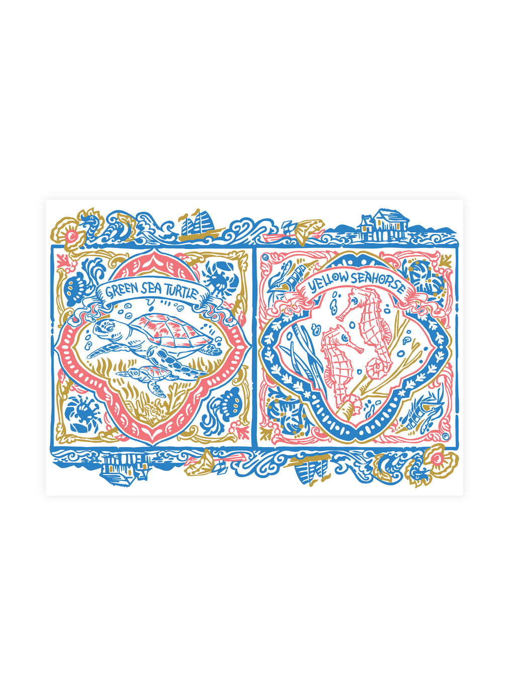 Ombak Tiles Turtle and Seahorse Postcard