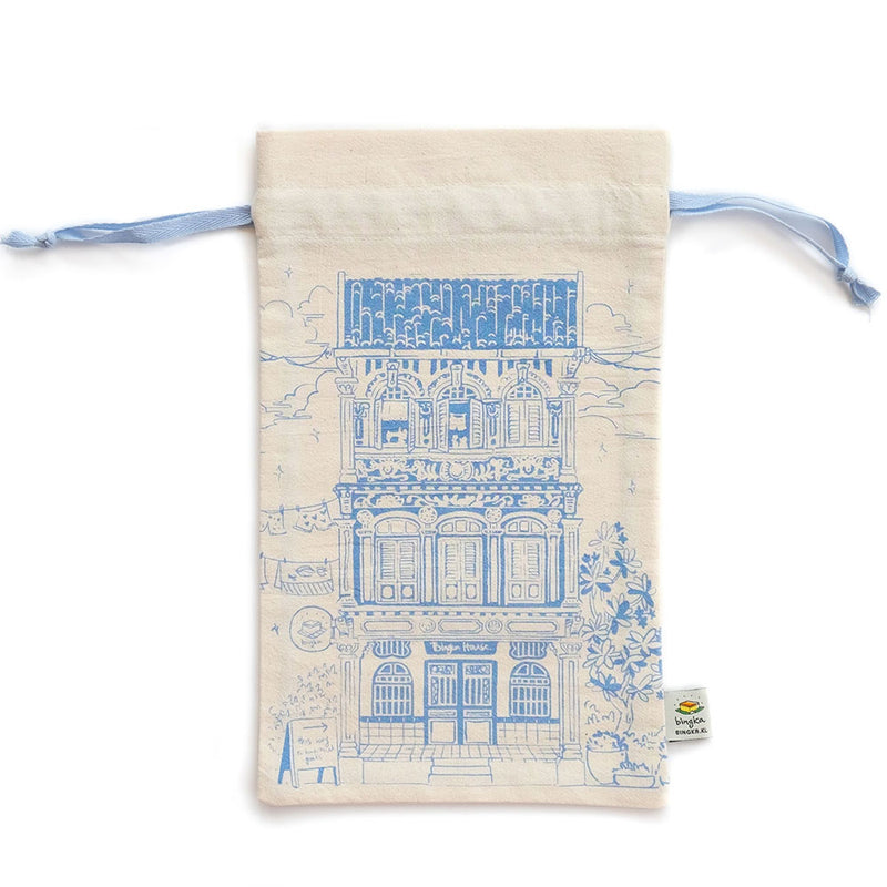 Blue Colonial House Drawstring Gift Bag