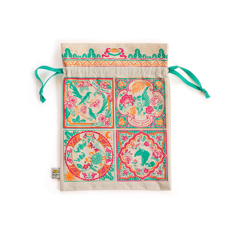 Peranakan Tiles Multiple Animals Drawstring Gift Bag (Big)