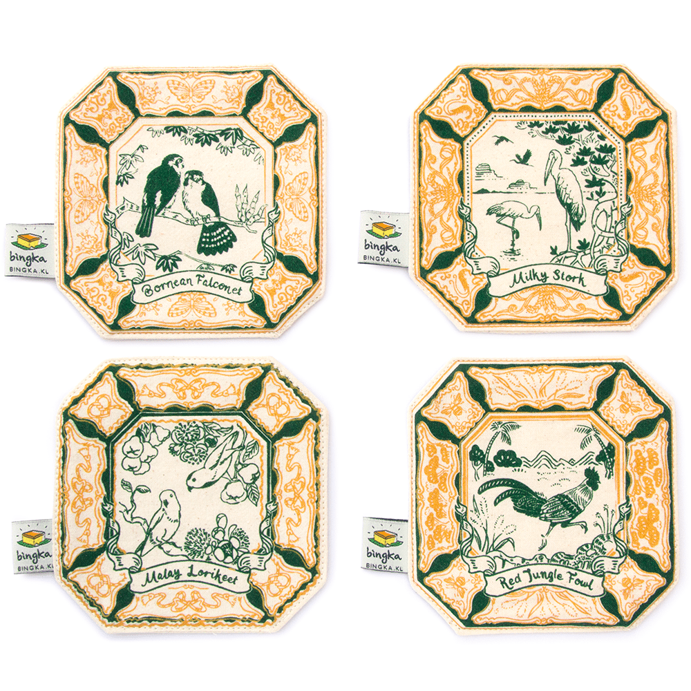 Set of 4 Malaysian Bird Tiles Coaster in Emerald