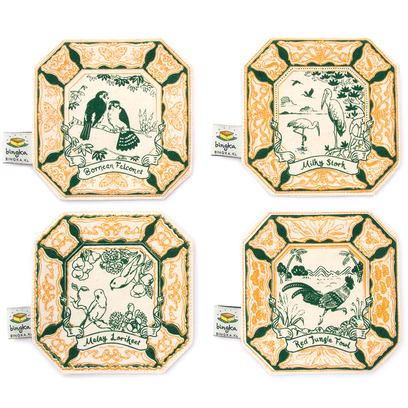 Set of 4 Malaysian Bird Tiles Coaster in Emerald