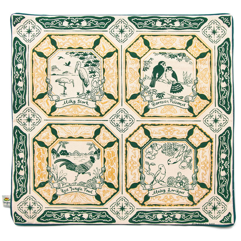 Malaysian Bird Tiles Cushion in Emerald